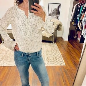 Loft Cream/Blue Print Henley Top Size XS